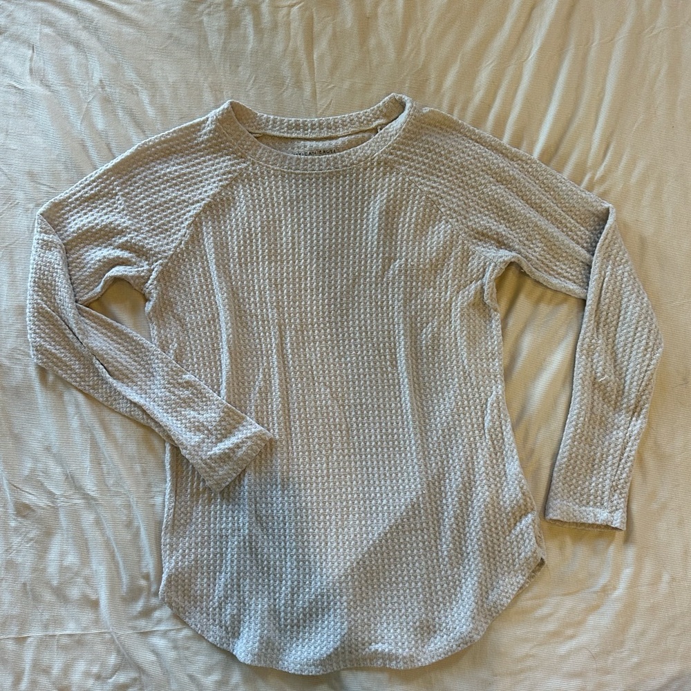 American Eagle Outfitters Beige Waffle Knit Long Sleeve Top